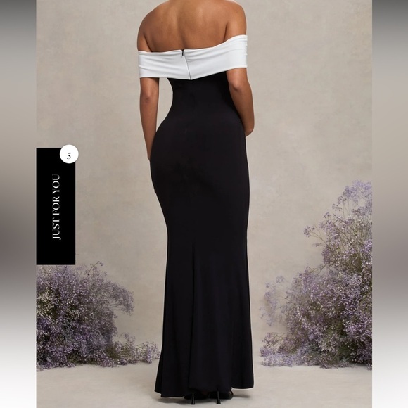 Club L On Bloom Black & White Bardot Maternity Maxi Dress Flower Wedding Sz 8 - Picture 2 of 8